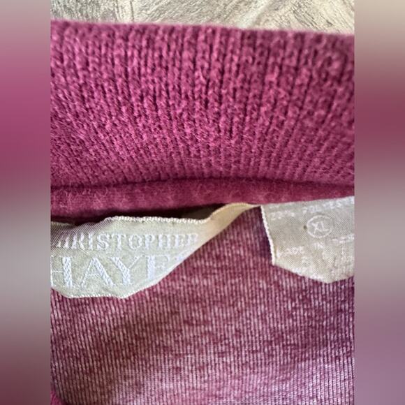 Vintage 80’s Christopher Hayes Velour Striped Maroon Polo Shirt | XL - Picture 3 of 7